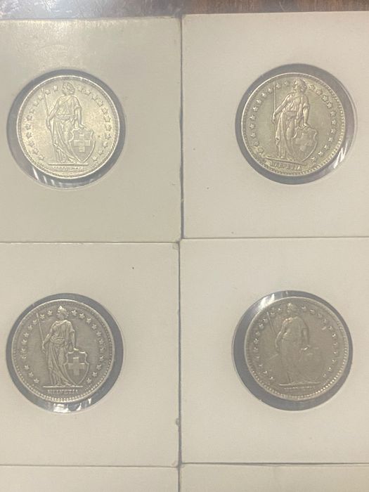 Лот сребърни швейцарски франкове 8 броя Helvetia