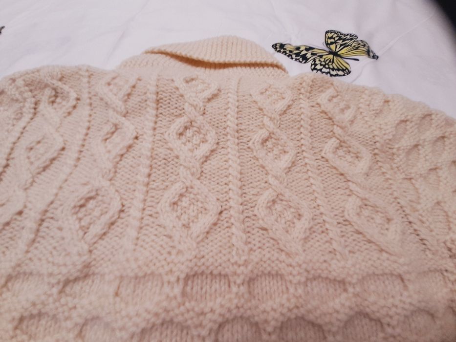 Pulover din lână, bărbătesc, tricotat manual, cu guler șal