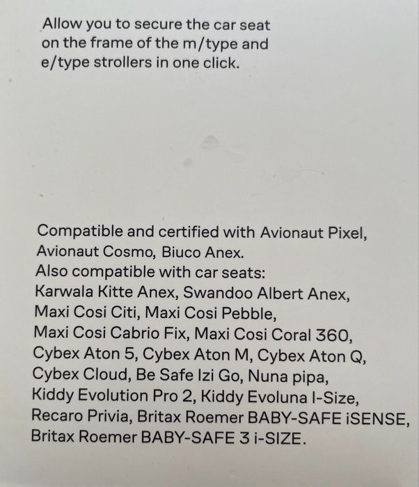 Продам адаптер для автокресла на коляску anex m type и e type