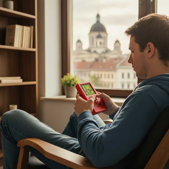 Joc retro portabil Tetris cu 23 jocuri ecran mare design compact rosu