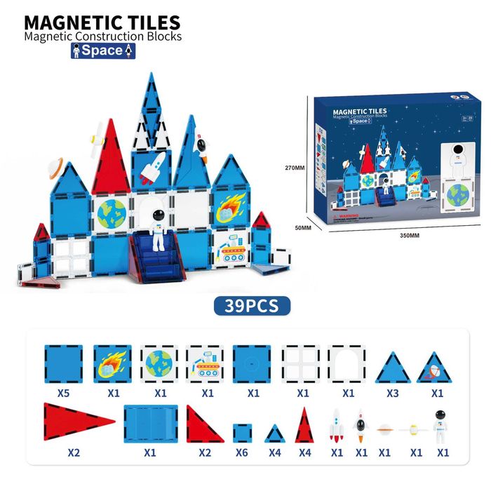 Set constructie magnetic VALA® SPACE 39 piese educativ creativ