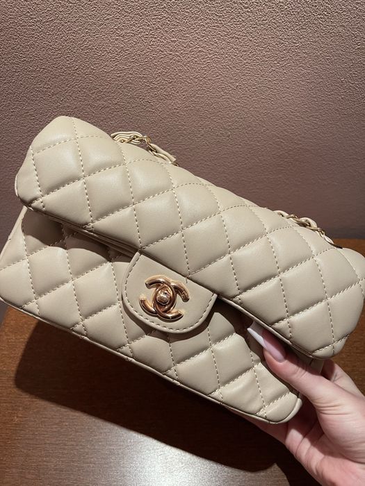 Geanta Chanel crem double flap 25x15x5 cm