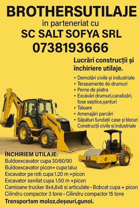 Închirieri Buldoexcavator,Utilaje,Camioane,tot jud Constanța