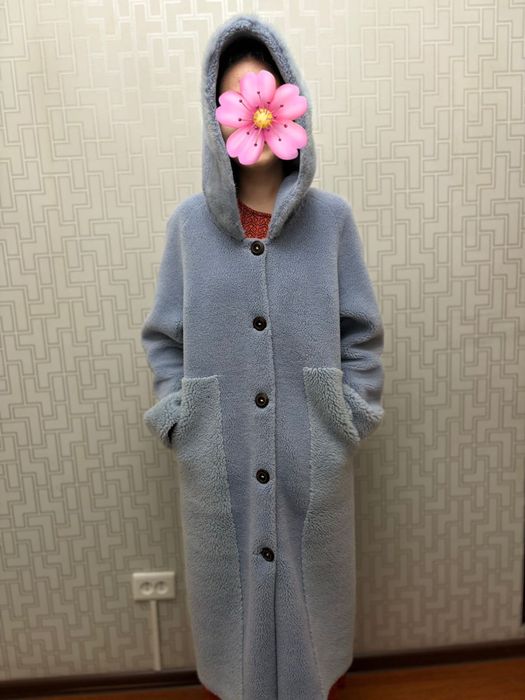 Синее пальто тедди — стильное и тёплое