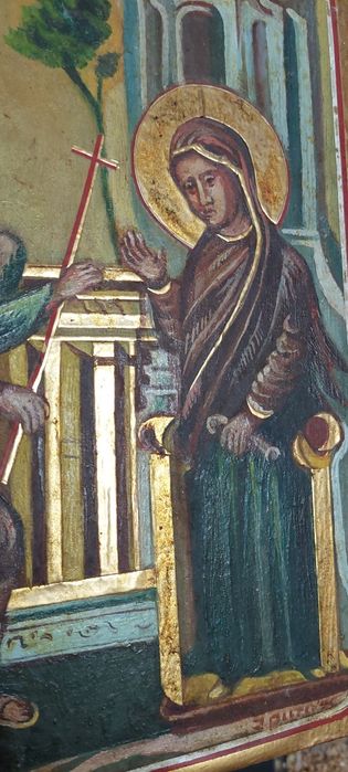 Icoana veche pictata manual pe lemn.