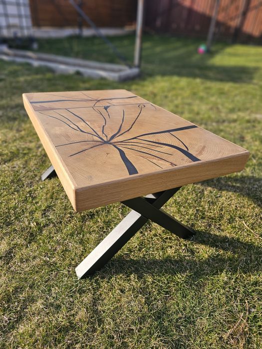 Masă lemn de stejar cu picioare metalice