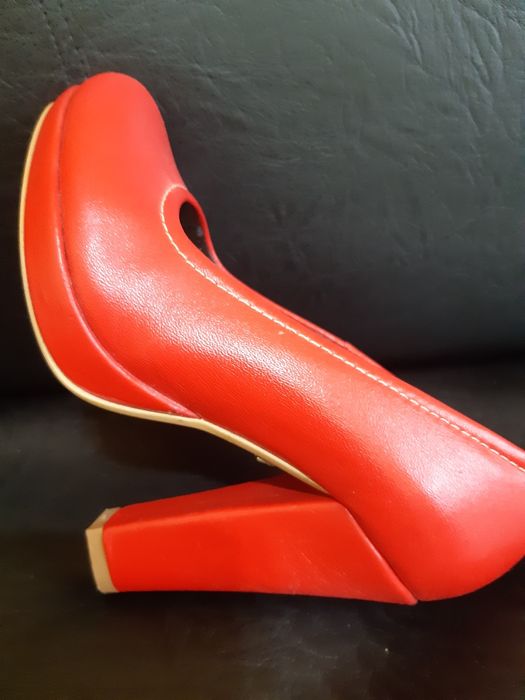 Pantofi fete/doamne din piele rosu corail, marimea 33