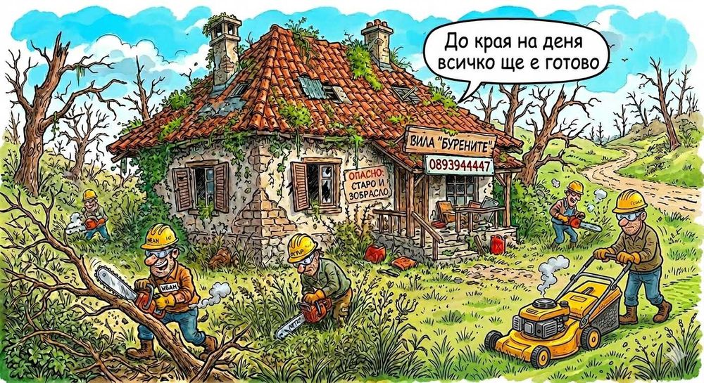 разчистване на буренясали вили на деня