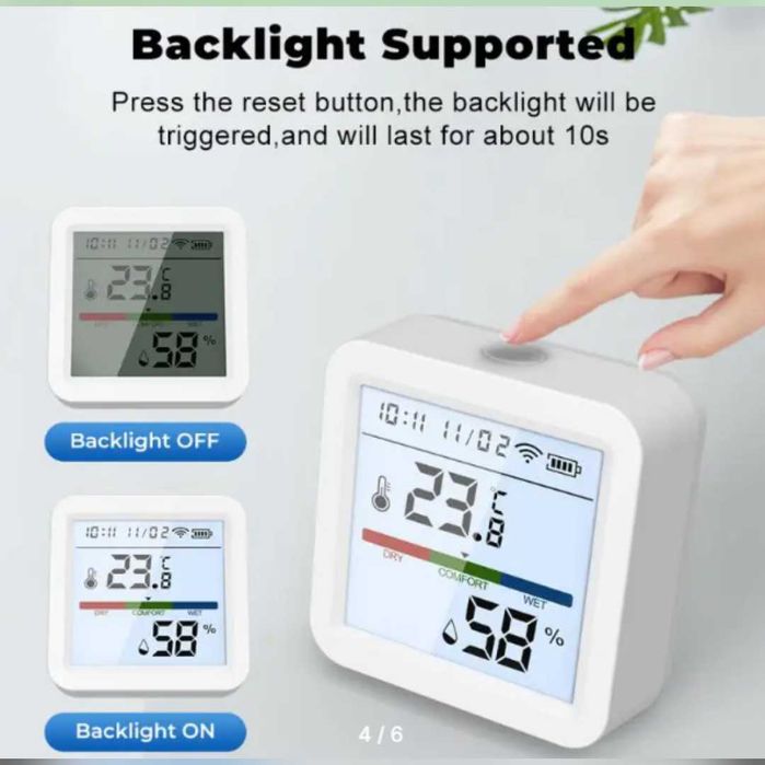 Гигрометр, термометр, поддержка Google Home с подсветкой, Tuya, Wi-Fi