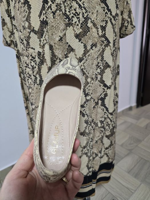 Balerini din piele naturala moale cu print snake