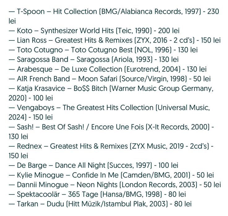 Pachet 27 - Eurodance/Disco - T-Spoon/Vengaboys/Sash!/Koto/Lian Ross