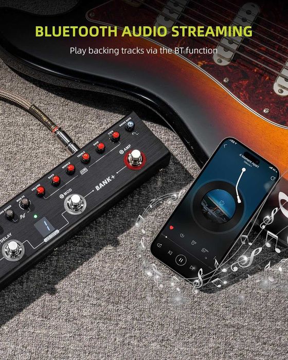 LEKATO китарен ефект / педал с 36 пресета, редактируеми 4 модула...