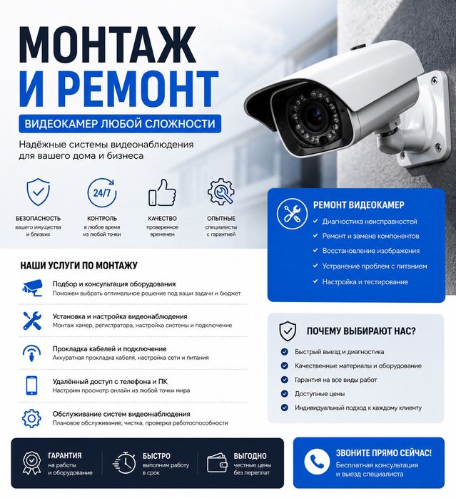 Установка и ремонт  видеонаблюдения