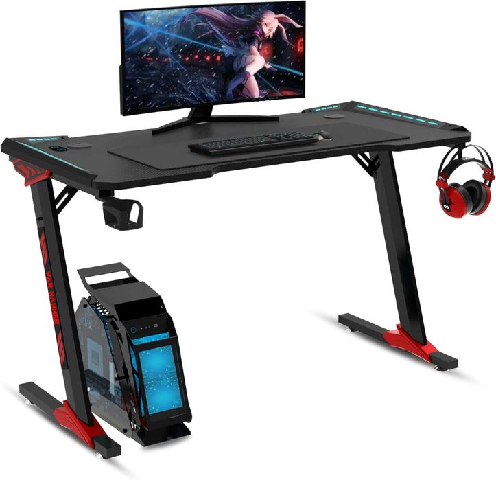 Геймърско компютърно бюро  RGB,  повърхност от карбонови влакна №7