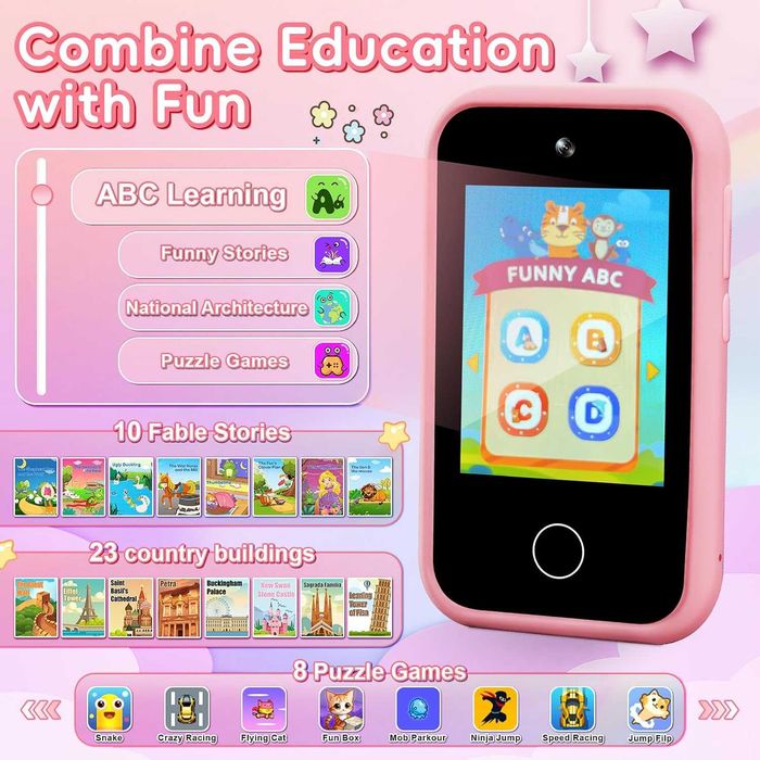 Telefon educativ 2in1 pentru copii cu jocuri si camera