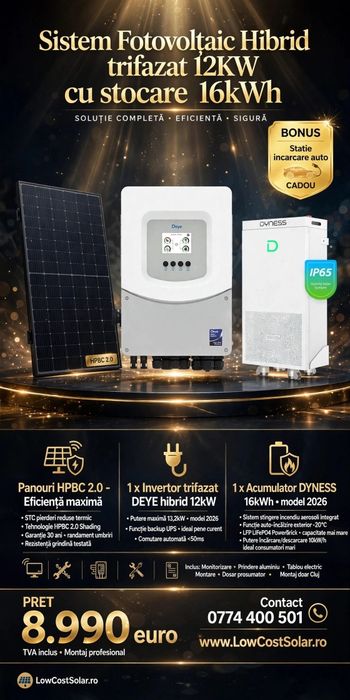 Oferta limitată LowCost Solar 6 / 12 kw cu 16 KW stocare