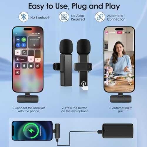 Нов Безжичен лавалиерен микрофон 2 броя iPhone Android USB-C Lightning