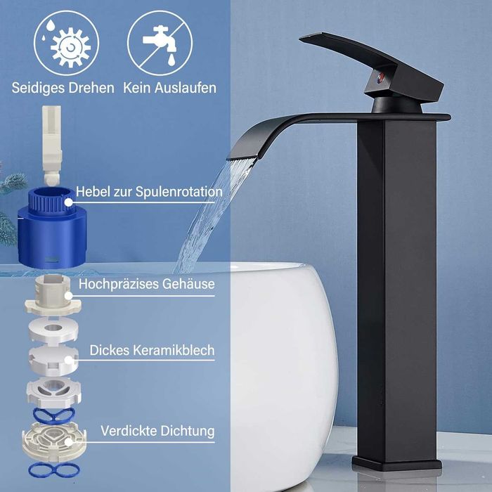 Robinet de baie cu cascadă neagră