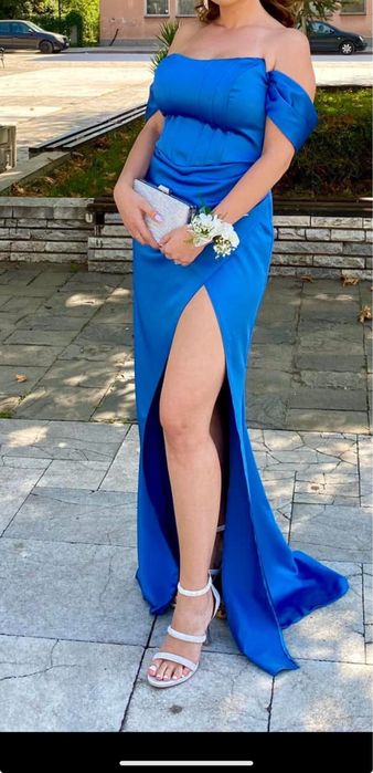 Официална дълга синя рокля