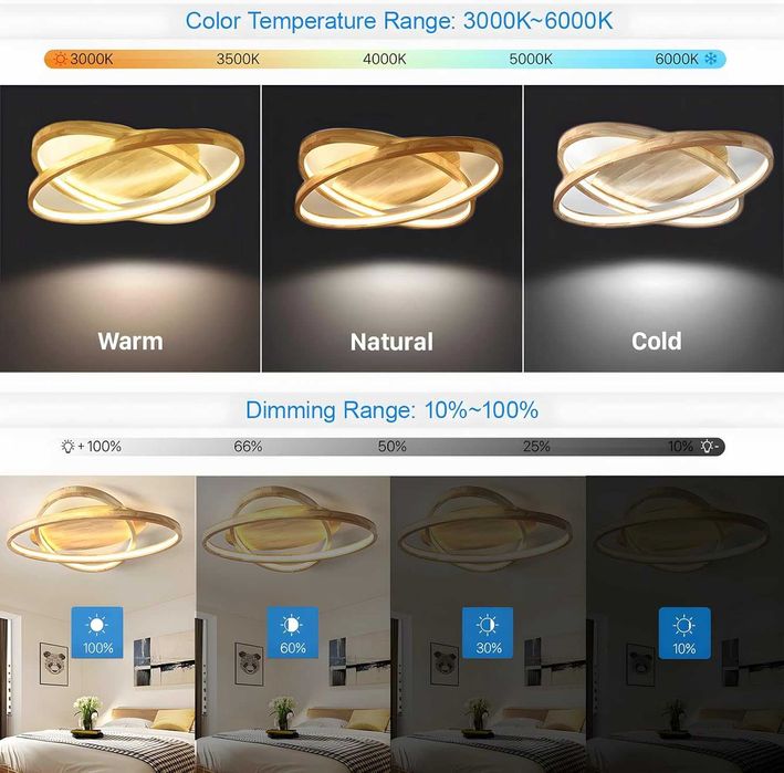 ЛЕД LED дървена таванна лампа полилей, 52см димируема дистанционно 221