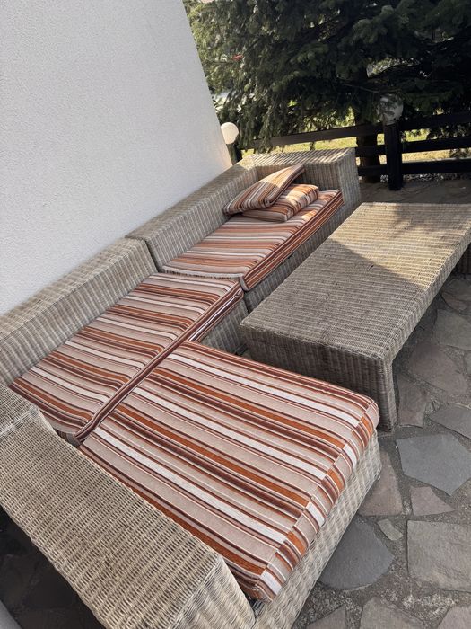 Canapea exterior ratan natural+4 scaune-Mobexpert 1190 ron