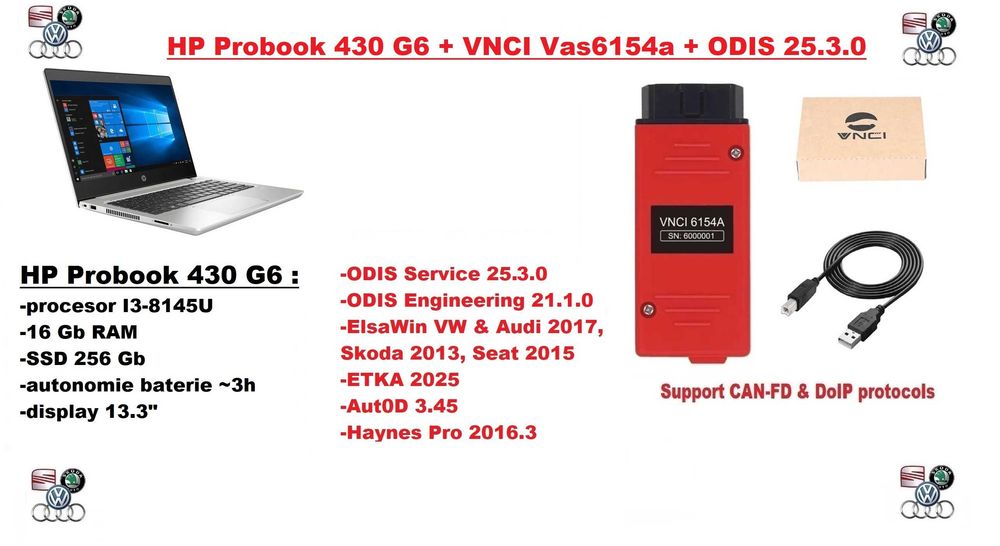 HP Probook 430 G6 + VNCI Vas6154 + SSD 256 Gb, ODIS-S 25.3.0 , ODIS-E 21.0 + Elsa 2017 ETKA 2025 Haynes