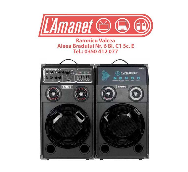 Set Boxe Audio Portabile Samus Twin Sound 10 200W BlueTooth Radio FM Negru