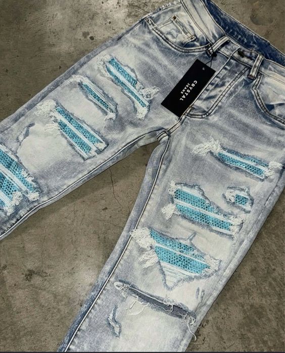 blugi street zone baby blue albastru deschis cu pietricele noi