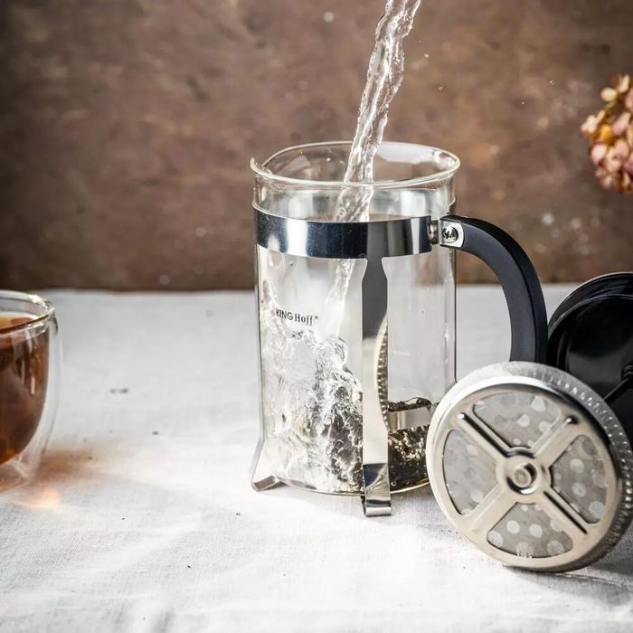 Infuzor din sticla si inox, cu presa, 0.35L, pentru ceai. Kinghoff