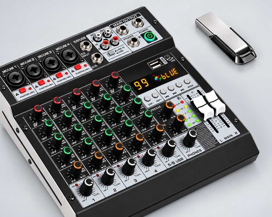 Pasiv mixer audio profesional 6 canale 99 Efecte digital DSP Stereo canal USB Bluetooth LED ecran