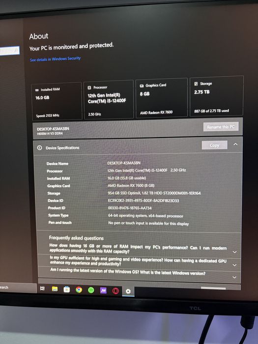 PC Gaming I5 12400f, RX 7600 8GB, 16 GB RAM
