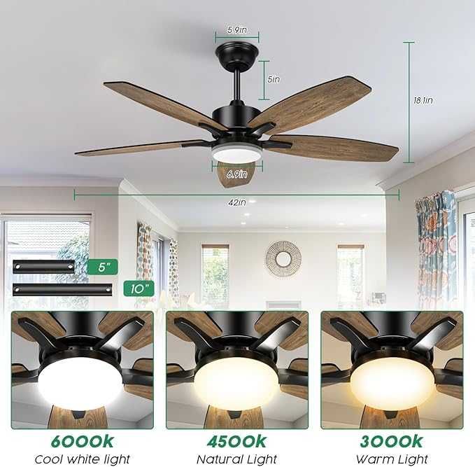 Ventilator de tavan Mefine 106 cm culoare lemn, cu lumină