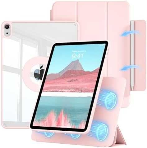 Нов Калъф за iPad Air 11 M4/M3/M2 розов магнитен въртящ се с гръб Защита Айпад