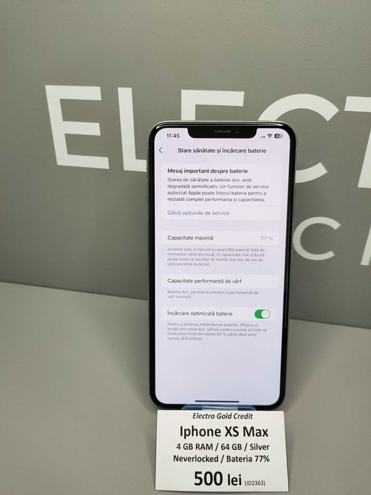 Iphone XS Max 64GB Silver/Neverlocked/Baterie:77%/Stare buna! ID2363-AG2