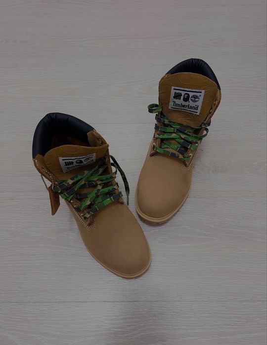 Ghete / Bocanci Timberland x BAPE (A Bathing Ape) Premium Waterproof - Ediție Limitată, Wheat / Camouflage