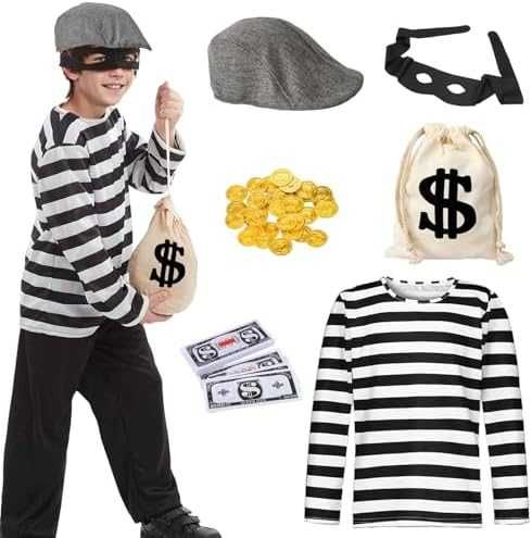 Нов Костюм крадец за деца с маска аксесоари за Хелоуин торба банкноти