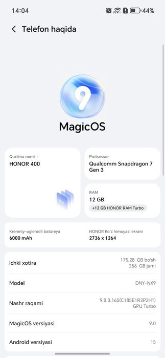 Honor 400 12+256gb