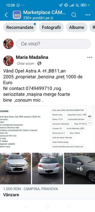 Vând Opel Astra A-H,benzina ,propietar