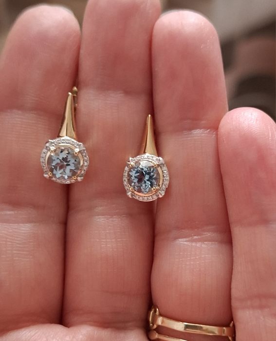 Cercei aur 14k diamante si topaz