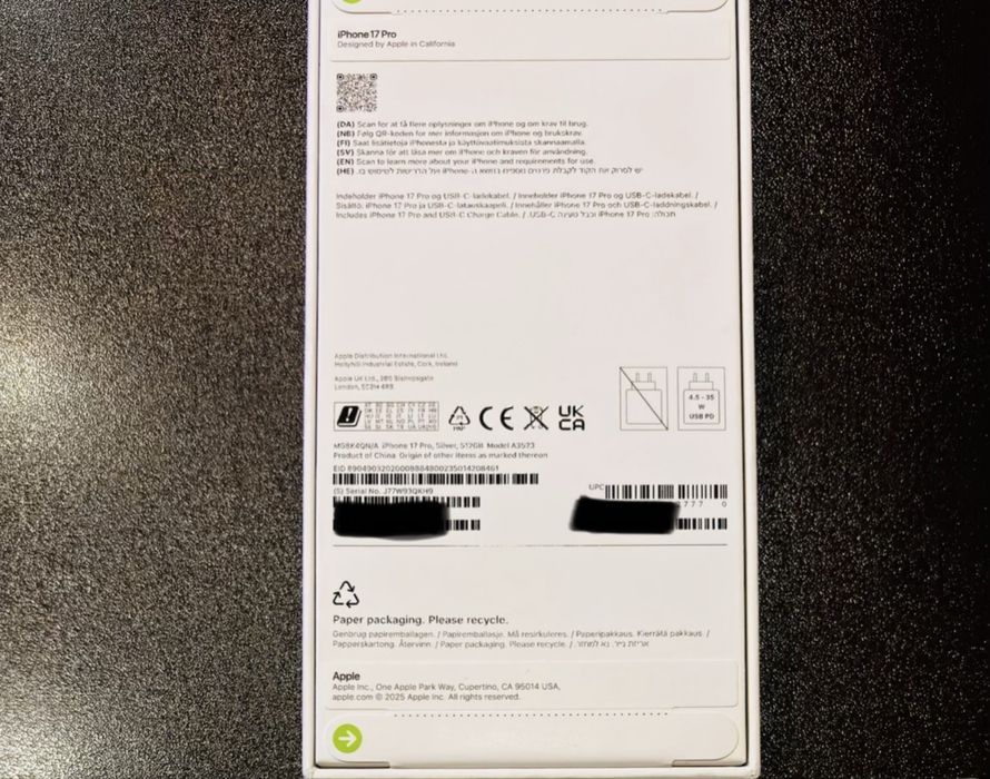 iPhone 17 pro silver 512Gb