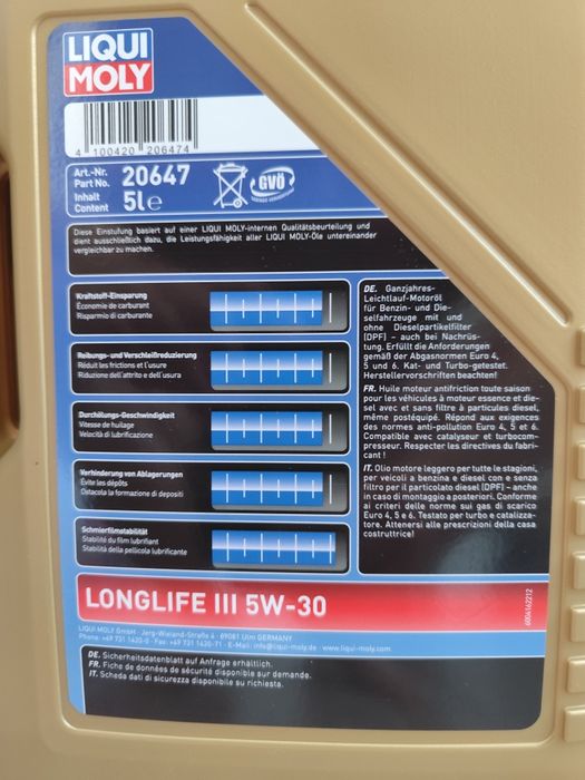 Моторно масло Liqui Moly 5w30 longlife lll 5 литра