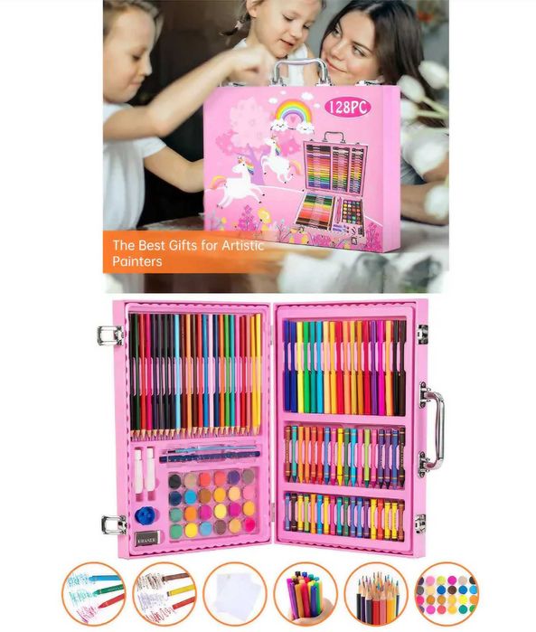 Дигитално куфарче 128 части за рисуване с метална дръжка и закопчалки
