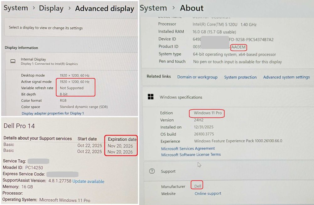 Dell Pro 14/14" Full HD+/Intel Core 5 120U/16GB RAM/512GB SSD NVMe/Intel Graphics/ Гаранция ЧИСТО НОВ с кутия