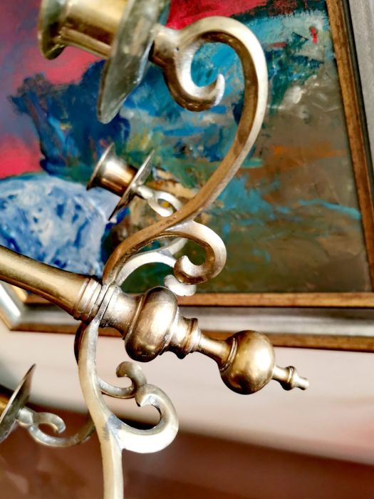 Антикварна масивна бронзова таванна лампа свещник подвижна лампа свещ