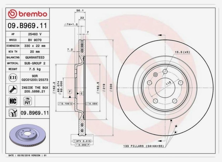 Discuri frana spate Brembo, noi, Audi, Porsche, VW