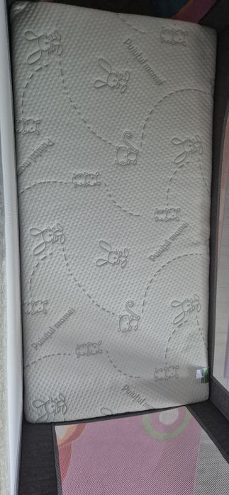 Patut pliant Kinderkraft Joy, Gri/roz cu saltea
