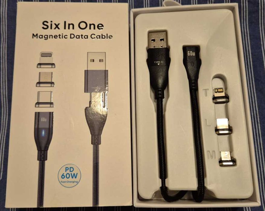 Cablu 6 in 1 Timebox Magnetic, Fast Charge 60W, QC 3.0, 1 m