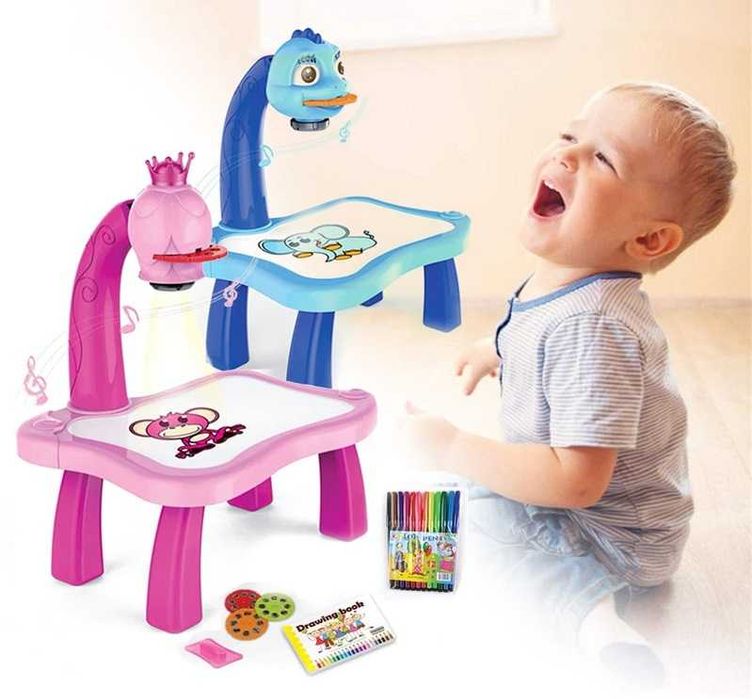 Дъска за рисуване и проектор със звук и светлини розова синя рисуване