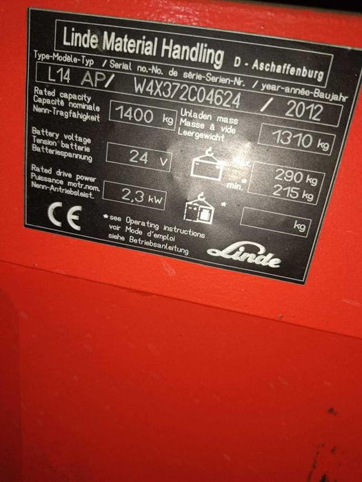 Стакер Linde L14AP -1400 kg.
