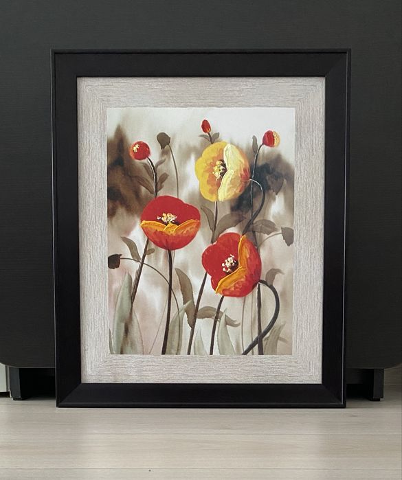 Tablou decorativ pe pânză, înrămat, motiv maci (3D) - 50x60cm